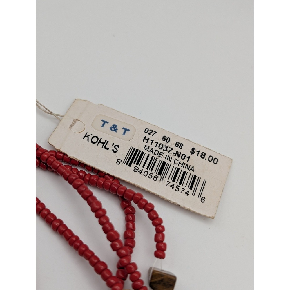 Sonoma Red Beaded Multi Strand Necklace Mother of Pearl Shell Pendant Boho - Picture 7 of 12
